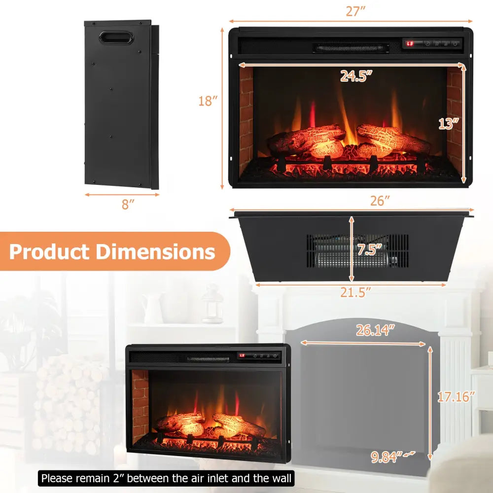 26 Inch Infrared Electric Fireplace Insert with Remote Control-Black - Black - Fireplaces