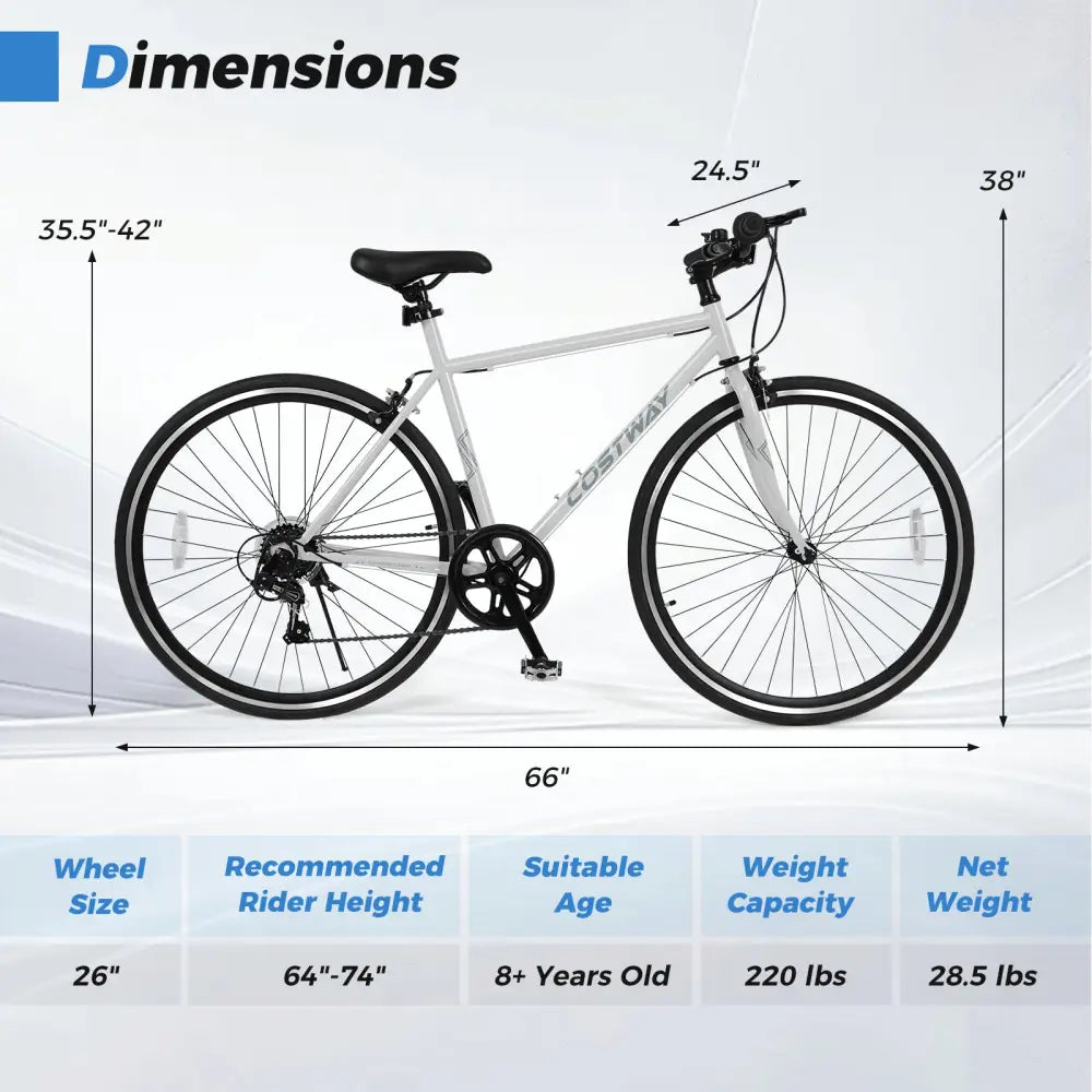 26 Inch Mountain Bike Adjustable with 6-Speed and All-terrain Rubber Wheels-Gray - Gray - Kids Bike