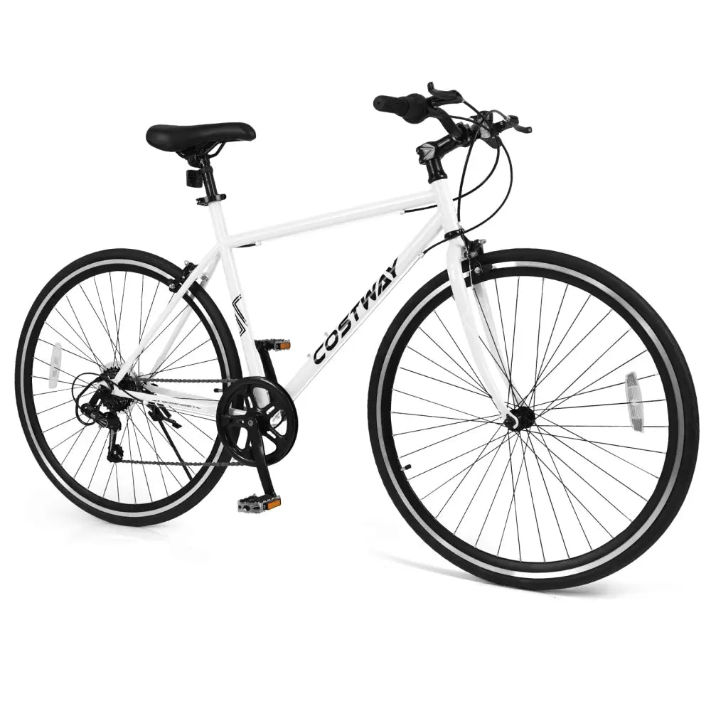 26 Inch Mountain Bike Adjustable with 6-Speed and All-terrain Rubber Wheels-White - White - Kids Bike