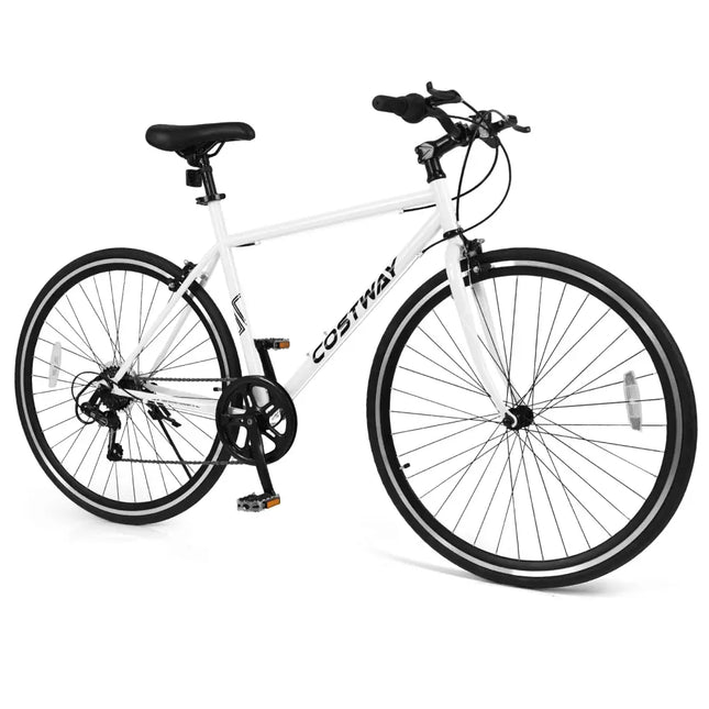 26 Inch Mountain Bike Adjustable with 6-Speed and All-terrain Rubber Wheels-White - White - Kids Bike