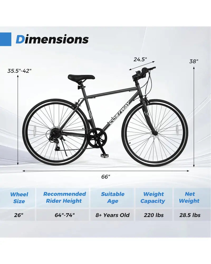 26 Inch Mountain Bike Adjustable with 6-Speed and All-terrain Rubber Wheels-Black - Black - Kids Bike