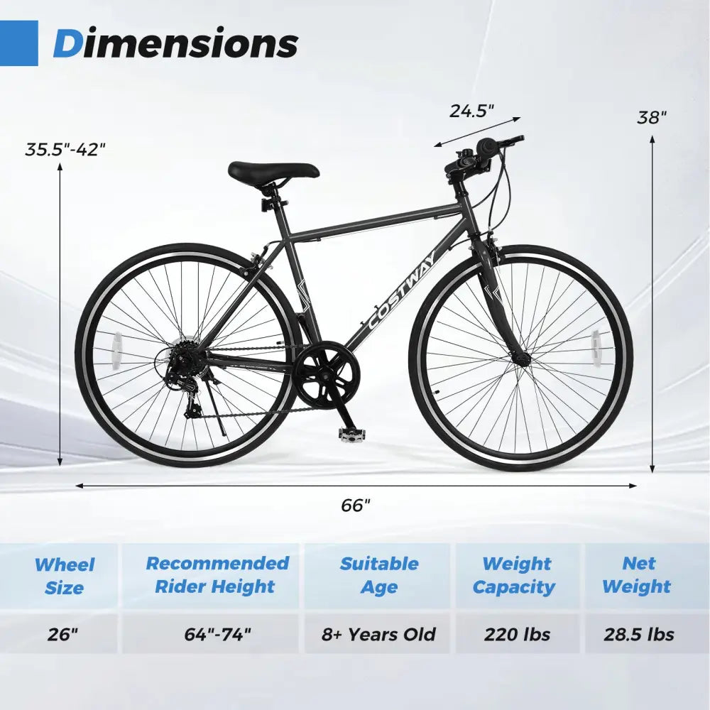 26 Inch Mountain Bike Adjustable with 6-Speed and All-terrain Rubber Wheels-Black - Black - Kids Bike