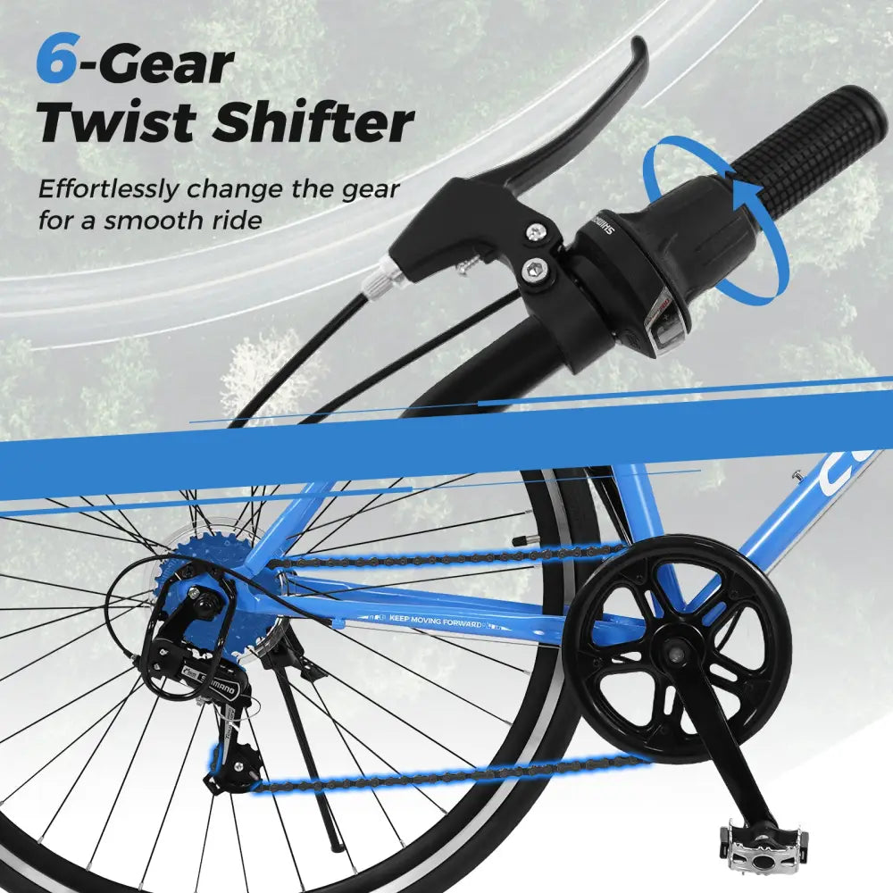 26 Inch Mountain Bike Adjustable with 6-Speed and All-terrain Rubber Wheels-Blue - Blue - Kids Bike