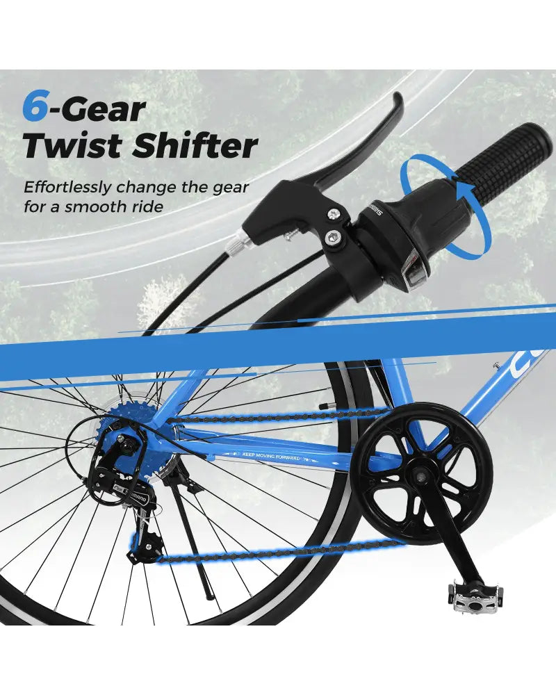 26 Inch Mountain Bike Adjustable with 6-Speed and All-terrain Rubber Wheels-Blue - Blue - Kids Bike