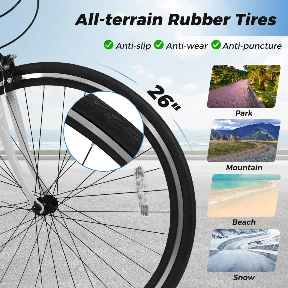 26 Inch Mountain Bike Adjustable with 6-Speed and All-terrain Rubber Wheels-Gray - Gray - Kids Bike