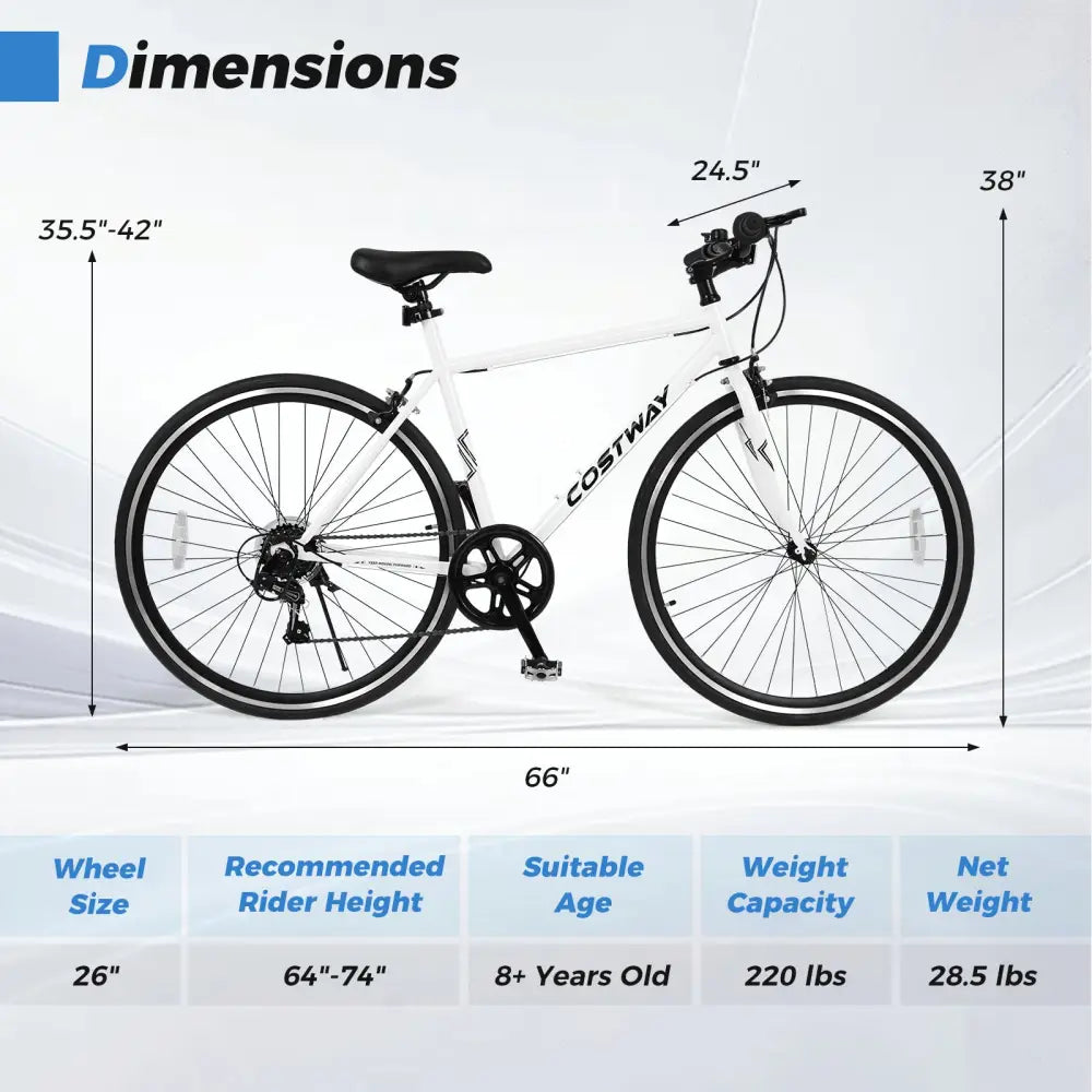 26 Inch Mountain Bike Adjustable with 6-Speed and All-terrain Rubber Wheels-White - White - Kids Bike