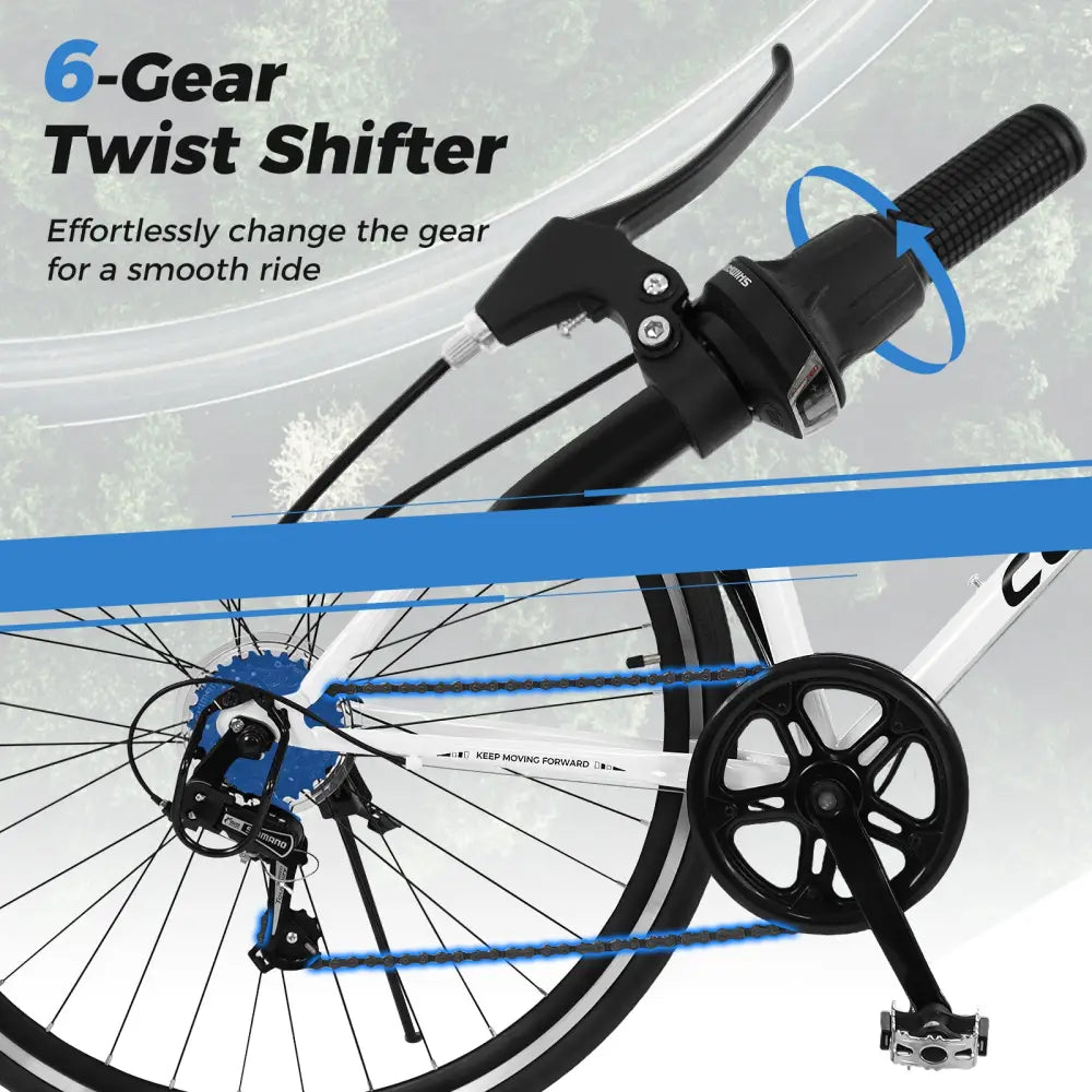 26 Inch Mountain Bike Adjustable with 6-Speed and All-terrain Rubber Wheels-White - White - Kids Bike