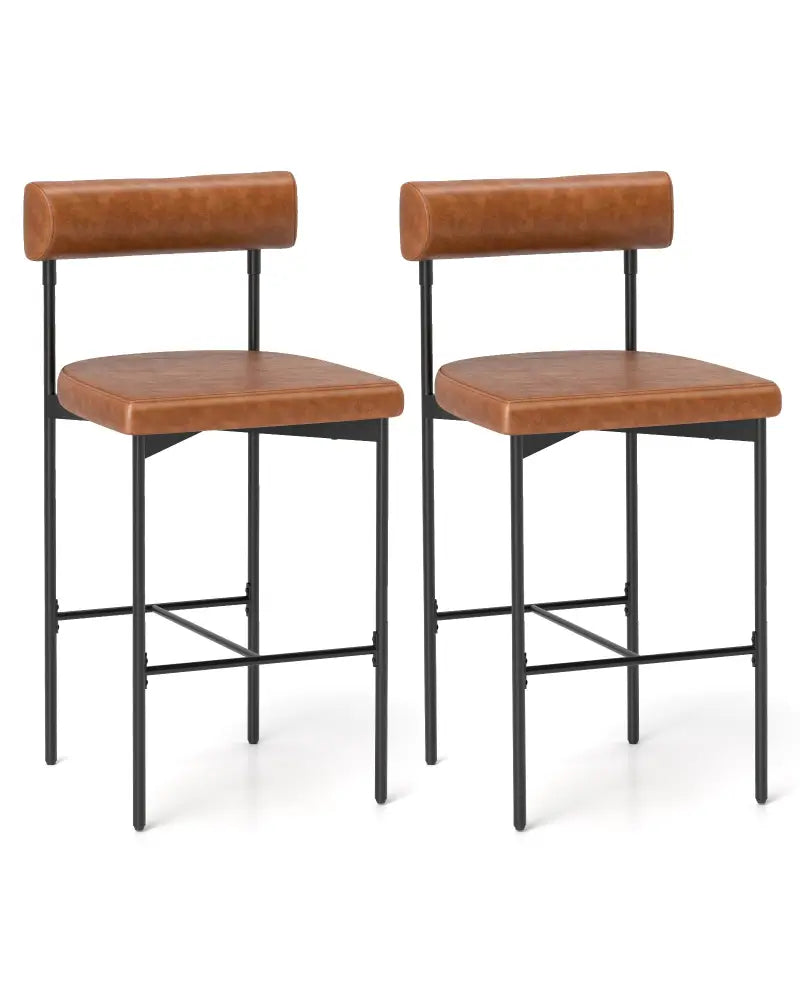 26 Inch Upholstered Bar Stools Set of 2 Counter Height Bar Chairs with Backrest-Brown - Brown - Bar Stools