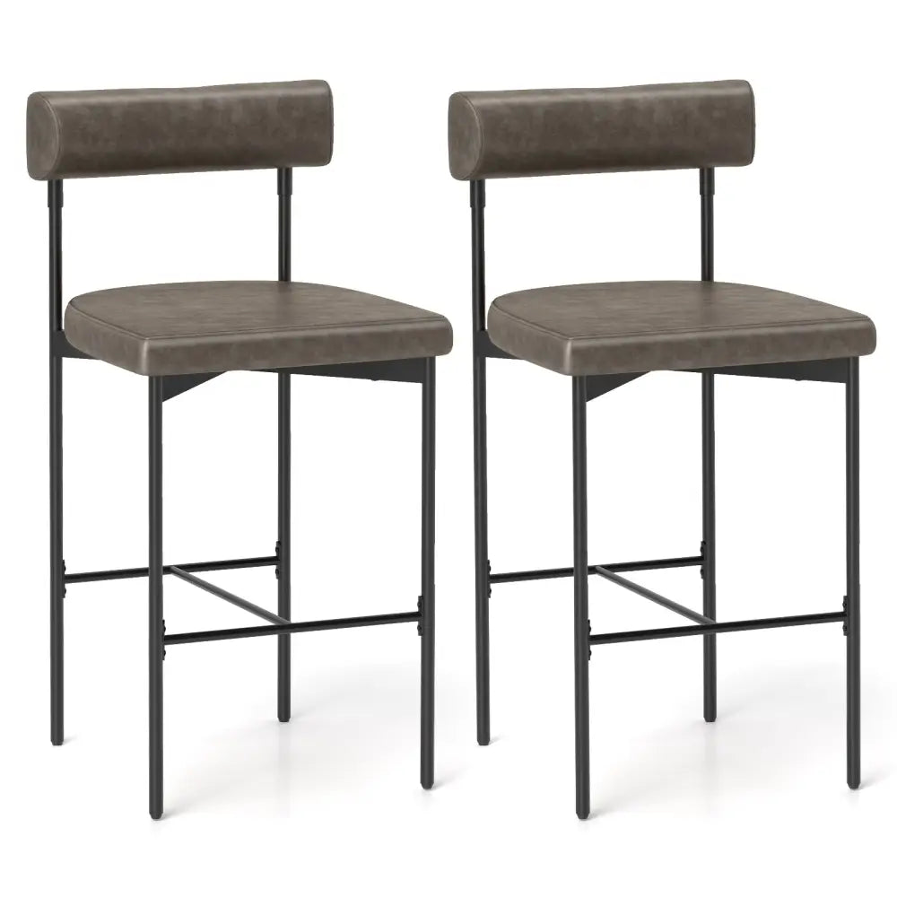 26 Inch Upholstered Bar Stools Set of 2 Counter Height Bar Chairs with Backrest-Gray - Gray - Bar Stools