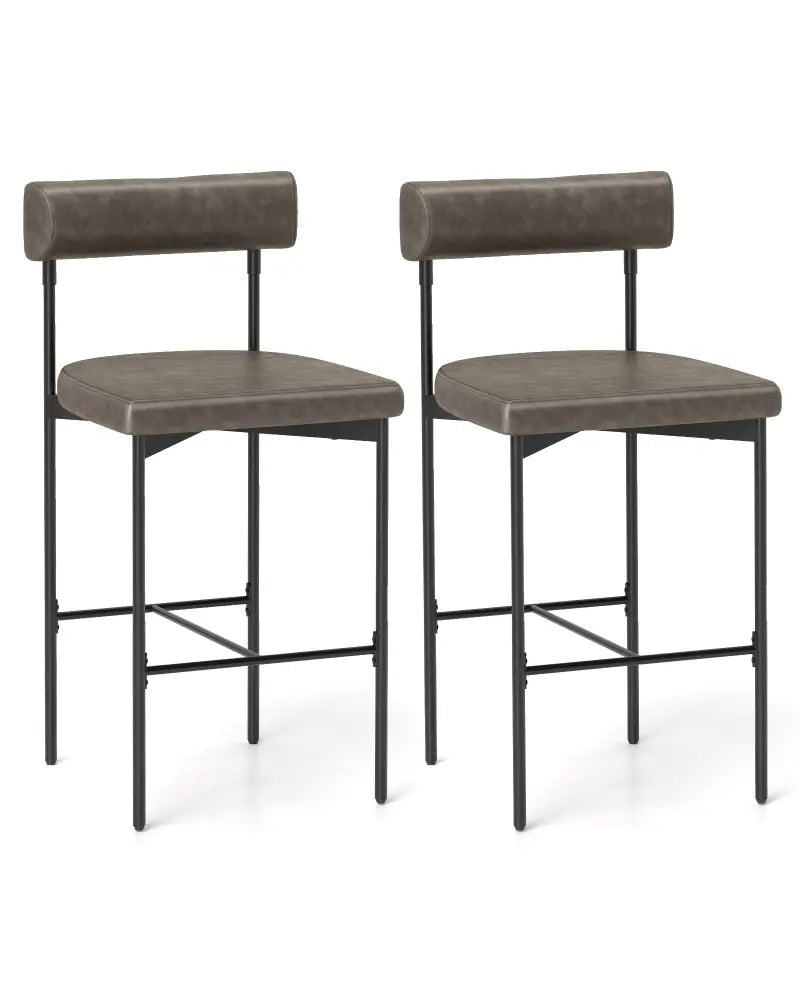 26 Inch Upholstered Bar Stools Set of 2 Counter Height Bar Chairs with Backrest-Gray - Gray - Bar Stools