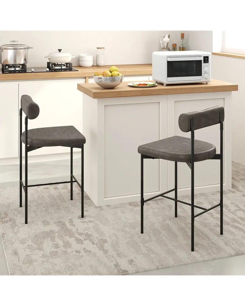 26 Inch Upholstered Bar Stools Set of 2 Counter Height Bar Chairs with Backrest-Gray - Gray - Bar Stools