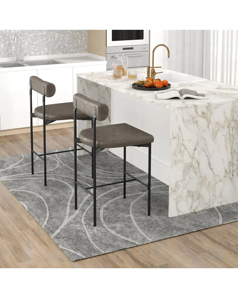 26 Inch Upholstered Bar Stools Set of 2 Counter Height Bar Chairs with Backrest-Gray - Gray - Bar Stools