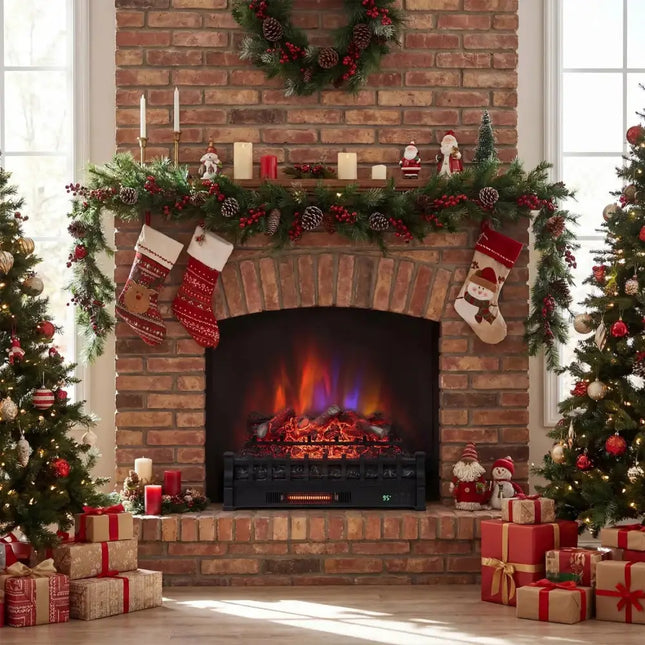 26 Inch WiFi Infrared Quartz Electric Fireplace Insert Logs Heater with Realistic Lemonwood Logs-Black Costway