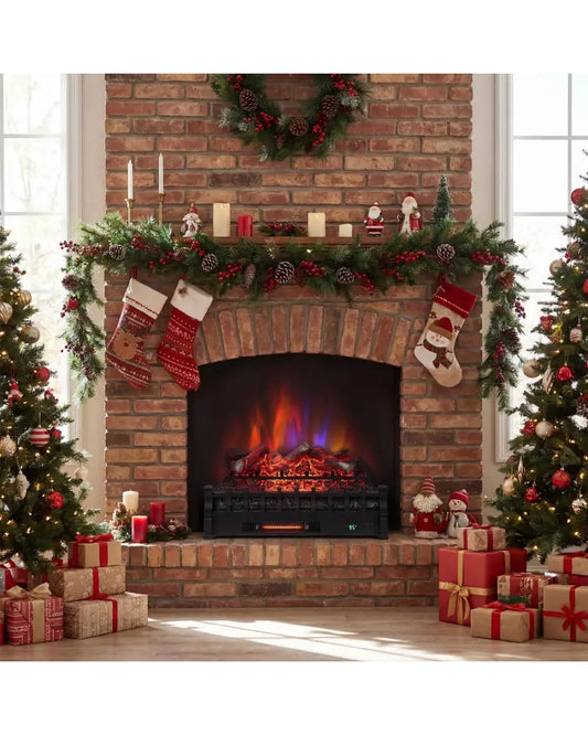 26 Inch WiFi Infrared Quartz Electric Fireplace Insert Logs Heater with Realistic Lemonwood Logs-Black - Black