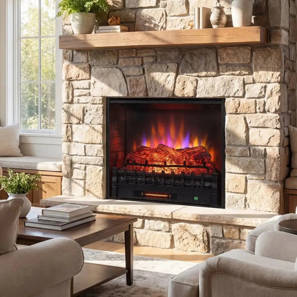 26 Inch WiFi Infrared Quartz Electric Fireplace Insert Logs Heater with Realistic Pinewood Logs-Black Costway