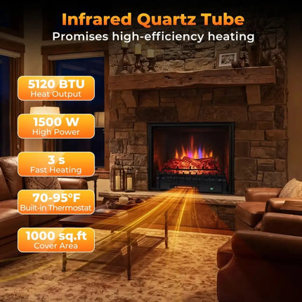 26 Inch WiFi Infrared Quartz Electric Fireplace Insert Logs Heater with Realistic Pinewood Logs-Black Costway