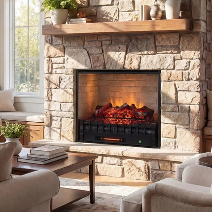 26 Inch WiFi Infrared Quartz Electric Fireplace Insert Logs Heater with Realistic Lemonwood Logs-Black Costway