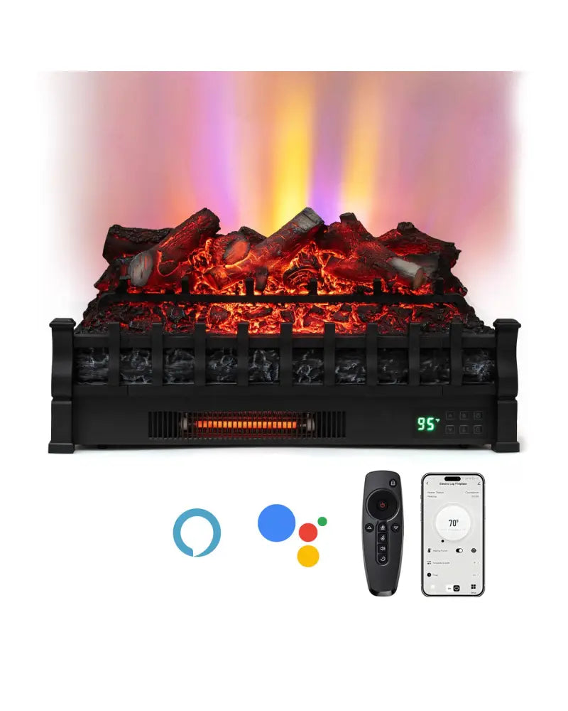26 Inch WiFi Infrared Quartz Electric Fireplace Insert Logs Heater with Realistic Lemonwood Logs-Black - Black