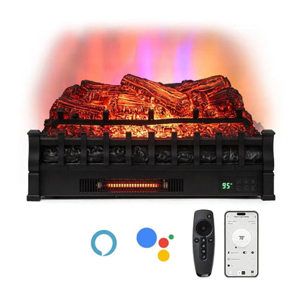 26 Inch WiFi Infrared Quartz Electric Fireplace Insert Logs Heater with Realistic Pinewood Logs-Black Costway