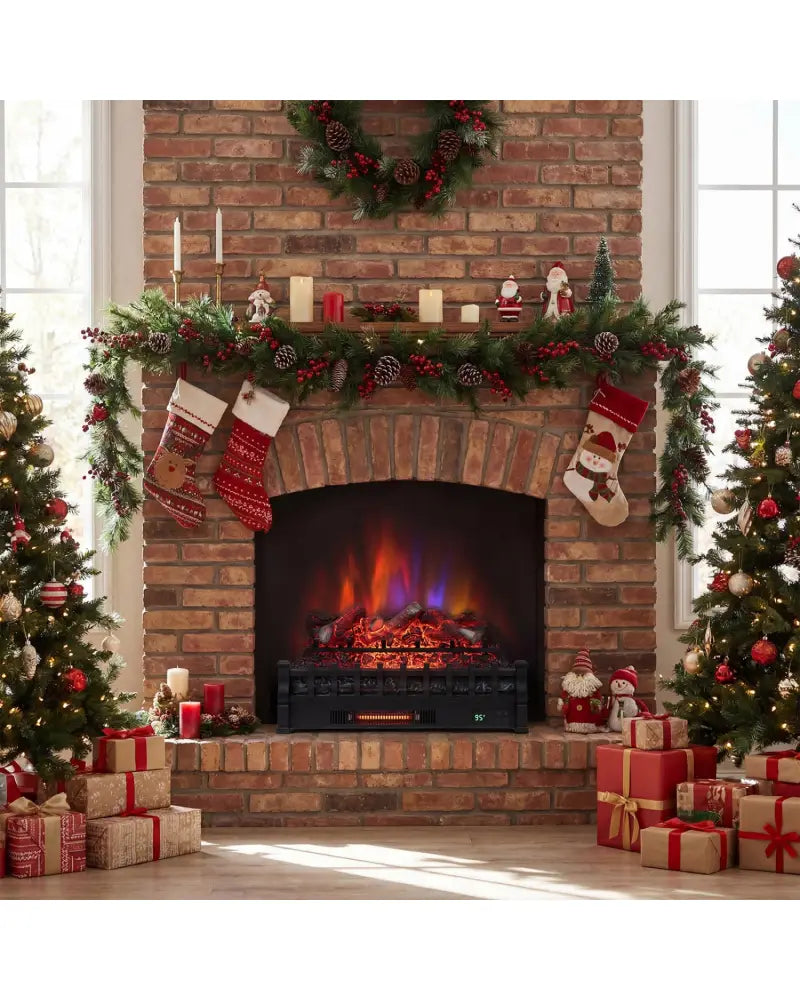26 Inch WiFi Infrared Quartz Electric Fireplace Insert Logs Heater with Realistic Lemonwood Logs-Black - Black