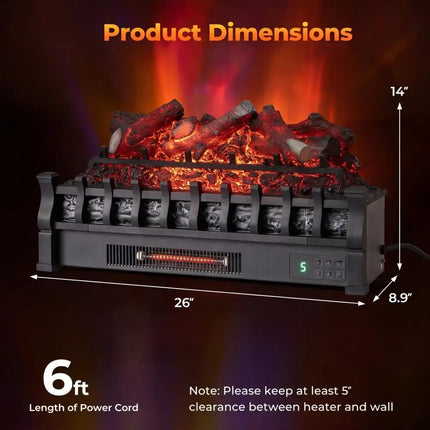 26 Inch WiFi Infrared Quartz Electric Fireplace Insert Logs Heater with Realistic Lemonwood Logs-Black Costway