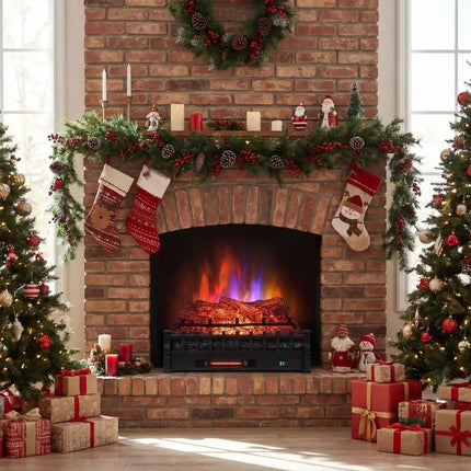 26 Inch WiFi Infrared Quartz Electric Fireplace Insert Logs Heater with Realistic Pinewood Logs-Black Costway