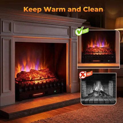 26 Inch WiFi Infrared Quartz Electric Fireplace Insert Logs Heater with Realistic Pinewood Logs-Black Costway