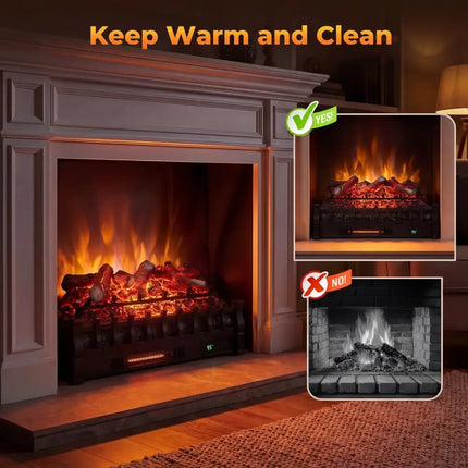 26 Inch WiFi Infrared Quartz Electric Fireplace Insert Logs Heater with Realistic Lemonwood Logs-Black Costway