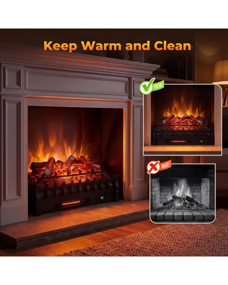 26 Inch WiFi Infrared Quartz Electric Fireplace Insert Logs Heater with Realistic Lemonwood Logs-Black - Black