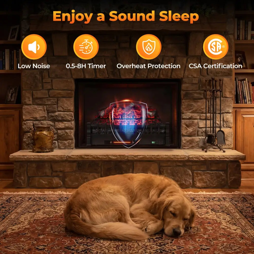26 Inch WiFi Infrared Quartz Electric Fireplace Insert Logs Heater with Realistic Lemonwood Logs-Black - Black