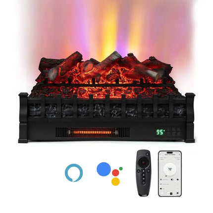 26 Inch WiFi Infrared Quartz Electric Fireplace Insert Logs Heater with Realistic Lemonwood Logs-Black Costway