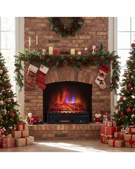 26 Inch WiFi Infrared Quartz Electric Fireplace Insert Logs Heater with Realistic Pinewood Logs-Black - Black