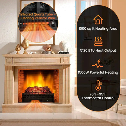 26 Inches Infrared Quartz Electric Fireplace with Realistic Pinewood Ember Bed Costway