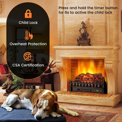 26 Inches Infrared Quartz Electric Fireplace with Realistic Pinewood Ember Bed Costway