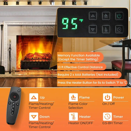 26 Inches Infrared Quartz Electric Fireplace with Realistic Pinewood Ember Bed Costway