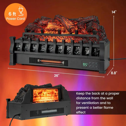 26 Inches Infrared Quartz Electric Fireplace with Realistic Pinewood Ember Bed Costway