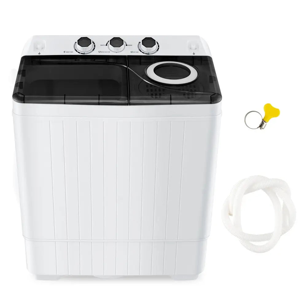 26 lbs Semi-Automatic Twin Tub Washing Machine with Drain Pump-Black - Black - Washing Machines