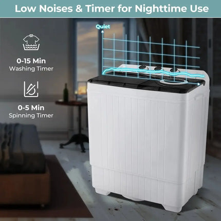 Costway portable twin tub washing machine with washing and spinning timers for quiet nighttime use