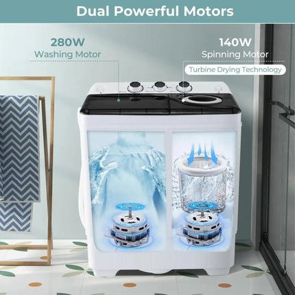 Costway portable twin tub washing machine with dual powerful 280W washing and 140W spinning motors