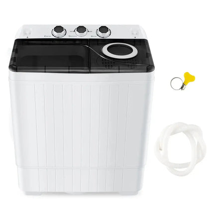 Costway portable twin tub washing machine in white with black lid and included drainage hose