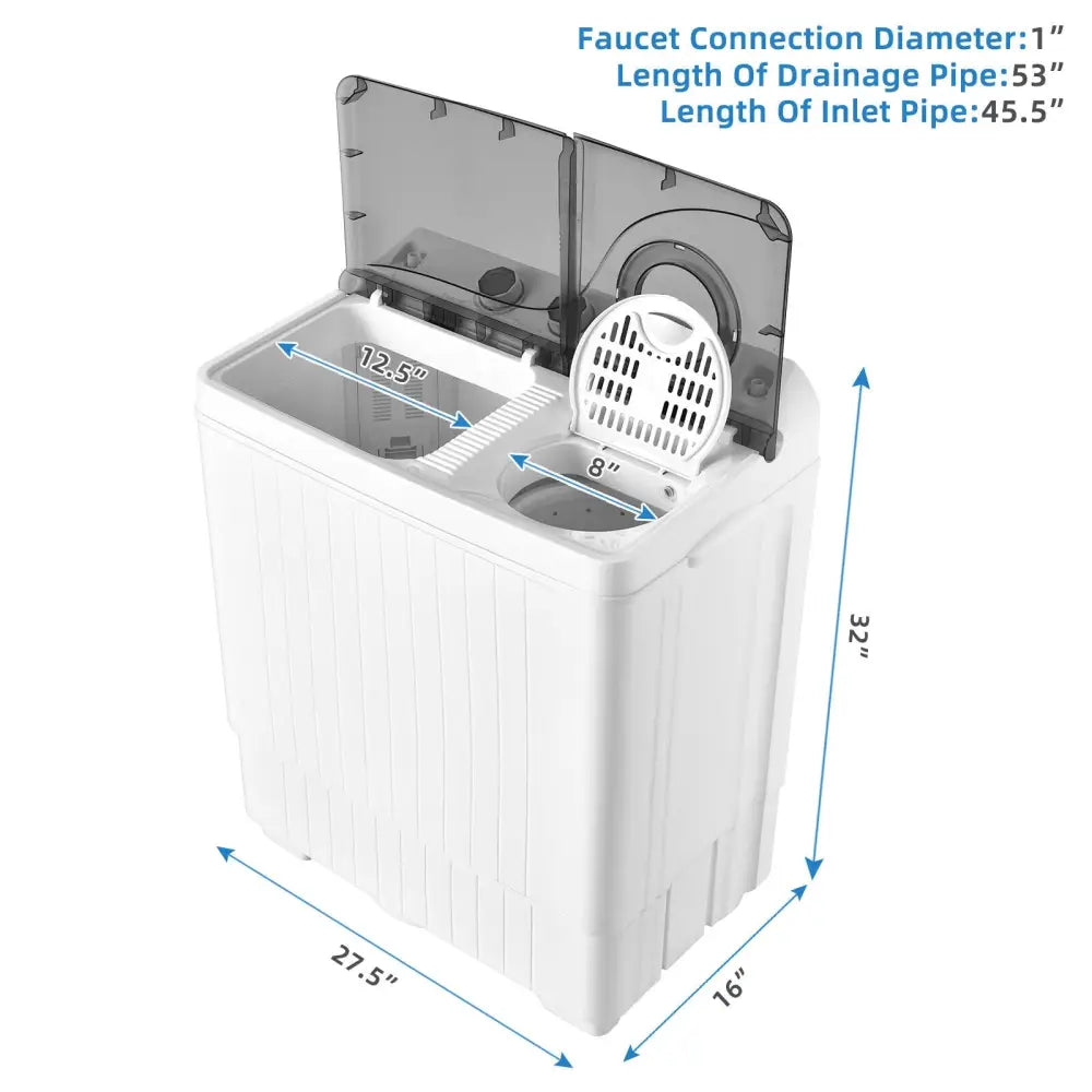 26 LBS Twin Tub Portable Washing Machine with Built-In Drain Pump-Gray - Gray - Washing Machines