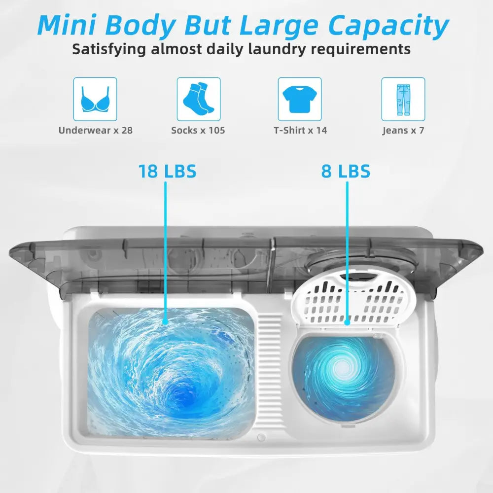 26 LBS Twin Tub Portable Washing Machine with Built-In Drain Pump-Gray - Gray - Washing Machines