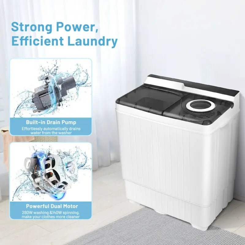 26 Pound Portable Semi-automatic Washing Machine with Built-in Drain Pump-Gray - Gray - Washing Machines