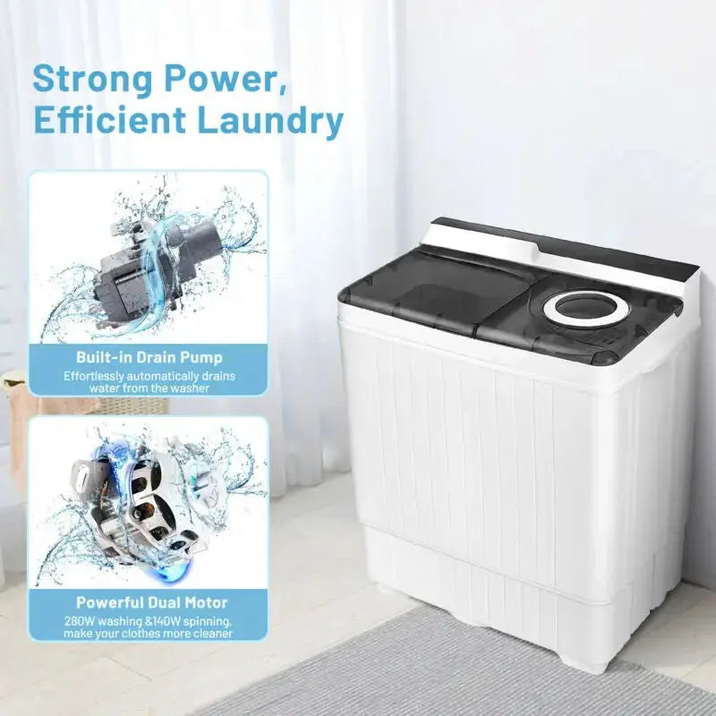 26 Pound Portable Semi-automatic Washing Machine with Built-in Drain Pump-Gray Costway