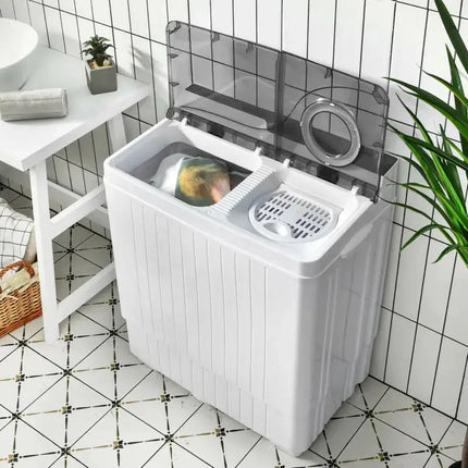 26 Pound Portable Semi-automatic Washing Machine with Built-in Drain Pump-Gray Costway