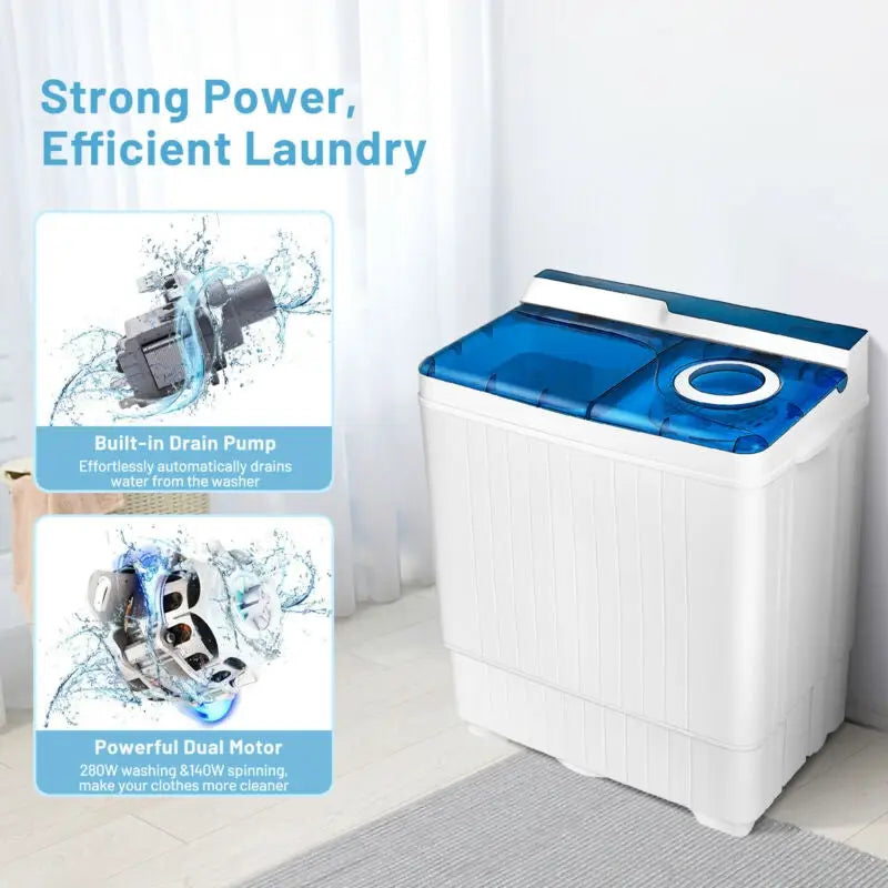 26 Pound Portable Semi-Automatic Washing Machine with Built-in Drain Pump-Blue - Blue - Washing Machines