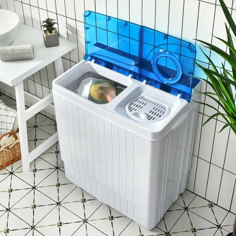 26 Pound Portable Semi-Automatic Washing Machine with Built-in Drain Pump-Blue - Blue - Washing Machines