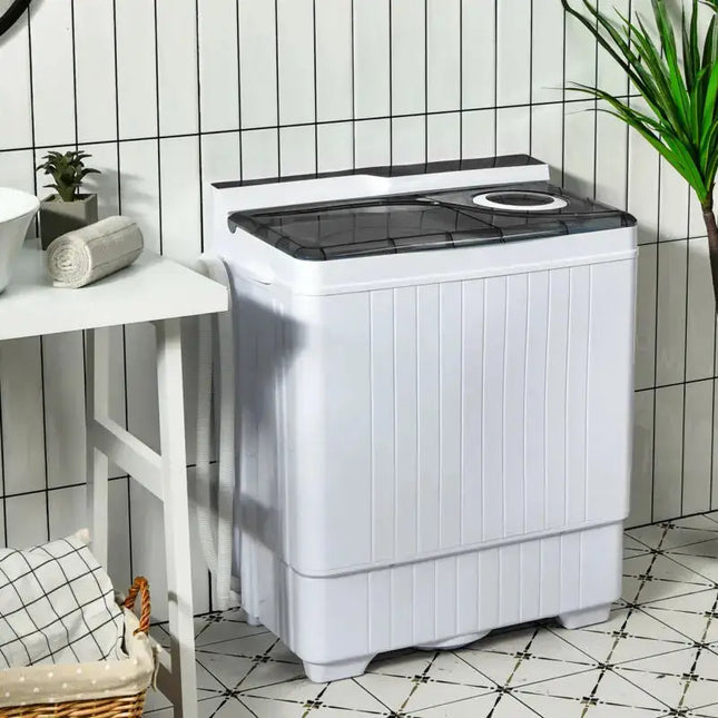 26 Pound Portable Semi-automatic Washing Machine with Built-in Drain Pump-Gray Costway