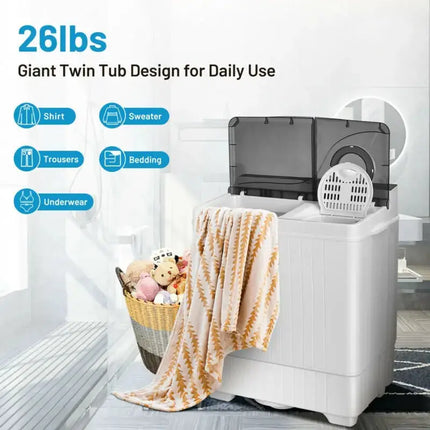 26 Pound Portable Semi-automatic Washing Machine with Built-in Drain Pump-Gray Costway