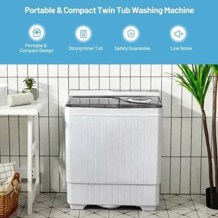 26 Pound Portable Semi-automatic Washing Machine with Built-in Drain Pump-Gray Costway